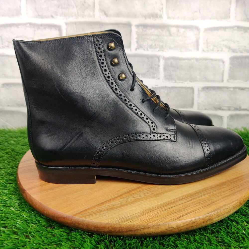 Cole Haan Boots Womens 10.5 B Black Leather Cap Toe Brogue Made Italy 6014